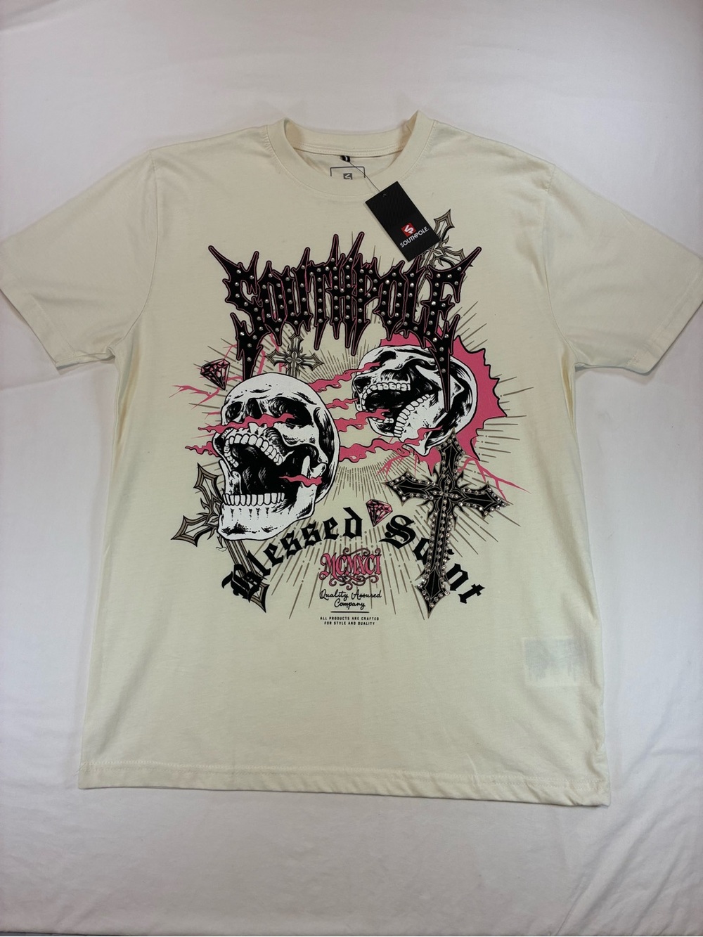 South Pole Short-Sleeve Graphic Skull Tee with Pink Accents